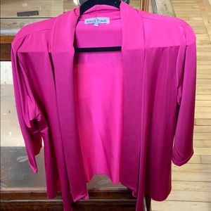 Fuchsia colored light jacket.